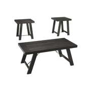Plank Style Acacia Wood Table Set with Canted Legs, Set of Three, Black