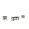 Wooden Table Set with Slat Style Base, Set of Three, Dark Brown