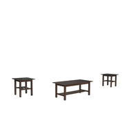 Wooden Table Set with Slat Style Base, Set of Three, Dark Brown