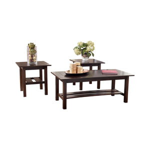 Wooden Table Set with Slat Style Base, Set of Three, Dark Brown