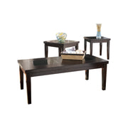 Wooden Table Set with Tempered Glass Inserted Top, Set of Three, Brown