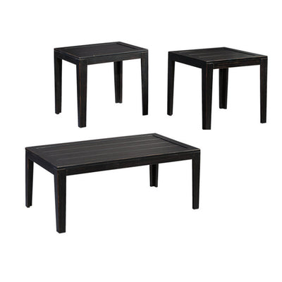 Vintage Inspired Plank Top Wooden Table Set with Tapered Legs, Set of Three, Black