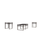 Metal Framed Table Set with Beveled Glass Top and Sled Legs, Set of Three, Black
