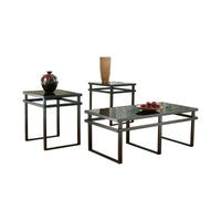 Metal Framed Table Set with Beveled Glass Top and Sled Legs, Set of Three, Black