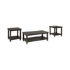 Plank Style Wooden Table Set with Slatted Lower Shelf and Bun Feet, Set of Three, Black