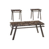 Faux Marble Top Table Set with Flared Metal Legs, Set of Three, Brown and Black