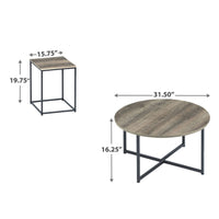 Wooden Table Set with Sturdy Metal Base, Set of Three, Gray and Brown