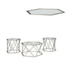 Hexagonal Design Metal Framed Table Set with Inserted Glass Top, Set of Three, Silver and Clear
