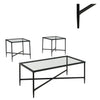 Metal Framed Table Set with Glass Top and Cross Bar Stretcher, Set of Three, Black and Clear