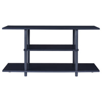 Wooden TV Stand With Tubular Plastic Legs and Two Shelves, Black