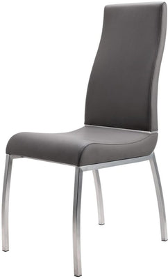 Faux Leather Upholstered Dining Chair with Stainless Steel Legs, Set of Two, Gray and Silver