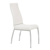 Faux Leather Upholstered Dining Chair with Stainless Steel Legs, Set of Two, White and Silver