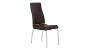 Leatherette Upholstered Dining Chair with Polished Steel Legs, Set of Two, Brown and Silver