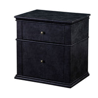Textured Faux Leather Upholstered Wooden Nightstand with Two Drawers, Dark Gray