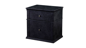 Textured Faux Leather Upholstered Wooden Nightstand with Two Drawers, Dark Gray