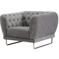 Fabric  Upholstered Wooden Chair with Tufted Back and Steel Legs, Gray