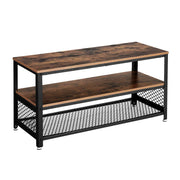 Wooden TV Stand with Two Open Spacious Shelves, Brown and Black