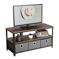 Wooden TV Stand with Two Open Spacious Shelves, Brown and Black