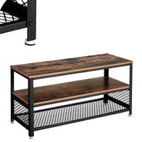 Wooden TV Stand with Two Open Spacious Shelves, Brown and Black