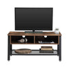 Wooden TV Stand with Two Open Storage Cabinets and Bottom Shelf, Brown and Black