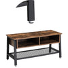 Wooden TV Stand with Two Open Storage Cabinets and Bottom Shelf, Brown and Black