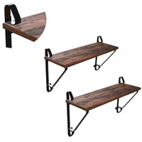 Iron Framed Wooden Wall Mounted Floating Shelves, Set of Two, Brown and Black