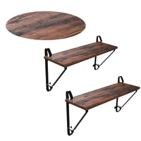 Iron Framed Wooden Wall Mounted Floating Shelves, Set of Two, Brown and Black