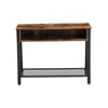 Industrial Style Wooden Console Table with Metal Framework and Mesh Bottom Shelf, Brown and Black