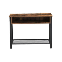 Industrial Style Wooden Console Table with Metal Framework and Mesh Bottom Shelf, Brown and Black