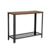 Iron Framed Console Table with Wooden Top and Wire Mesh Open Shelf, Brown and Black