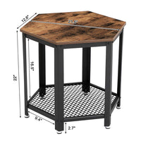 Iron Framed End Table with Wooden Top and Wire Mesh Open Shelf, Brown and Black