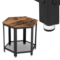 Iron Framed End Table with Wooden Top and Wire Mesh Open Shelf, Brown and Black