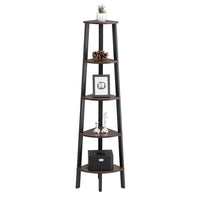Industrial Style Free Standing Iron Bookcase with Five Wooden Shelves, Brown and Black