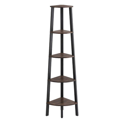 Industrial Style Free Standing Iron Bookcase with Five Wooden Shelves, Brown and Black