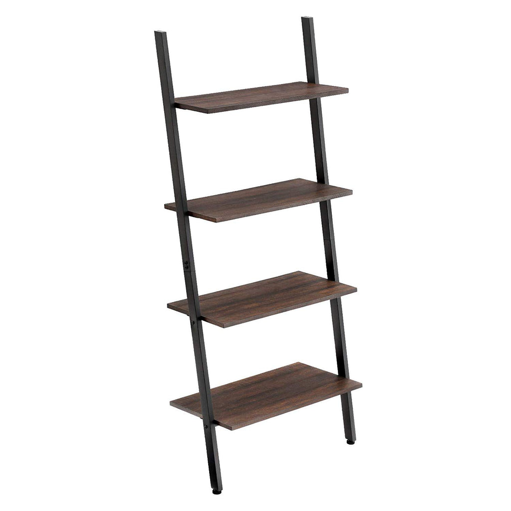 Rustic Style Iron Bookcase with Four Tier Wooden Shelves, Brown and Black