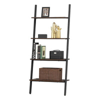 Rustic Style Iron Bookcase with Four Tier Wooden Shelves, Brown and Black