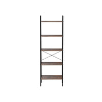 Five Tiered Rustic Wooden Ladder Shelf with Iron Framework, Brown and Black