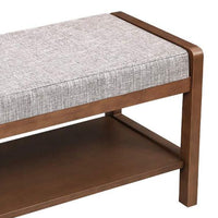 Wooden Bench with Fabric Padded Cushion Seat and Bottom Shelf, Brown and Gray