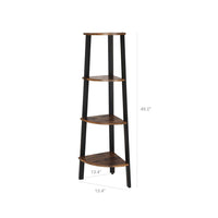 Four Tier Ladder Style Wooden Corner Shelf with Iron Framework, Brown and Black