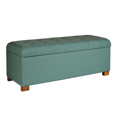 Polyester Upholstery Bench With Button Tufted Hinged Lid Storage And Wood Feet, Large, Teal