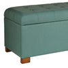 Polyester Upholstery Bench With Button Tufted Hinged Lid Storage And Wood Feet, Large, Teal