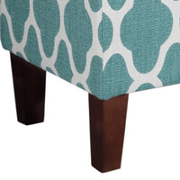 Quatrefoil Print Fabric Upholstered Wooden Bench With Hinged Storage, Large, Teal Blue and Cream