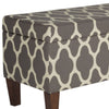 Quatrefoil Print Fabric Upholstered Wooden Bench With Hinged Storage, Large, Gray and Cream