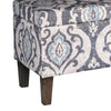 Damask Patterned Fabric Upholstered Wooden Bench With Hinged Storage, Large, Multicolor