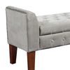 Velvet Upholstered Button Tufted Wooden Bench Settee With Hinged Storage, Gray and Brown