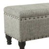 Textured Fabric Upholstered Wooden Storage Bench With Nail head Trim, Large, Gray and Black