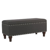 Fabric Upholstered Wooden Storage Bench With Nail head Trim, Large, Dark Gray and Brown