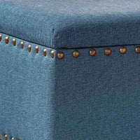 Fabric Upholstered Wooden Storage Bench With Nail head Trim, Large, Blue and Brown