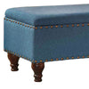 Fabric Upholstered Wooden Storage Bench With Nail head Trim, Large, Blue and Brown