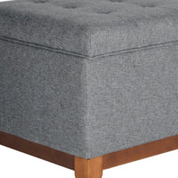 Textured Fabric Upholstered Wooden Ottoman With Button Tufted Top, Gray and Brown